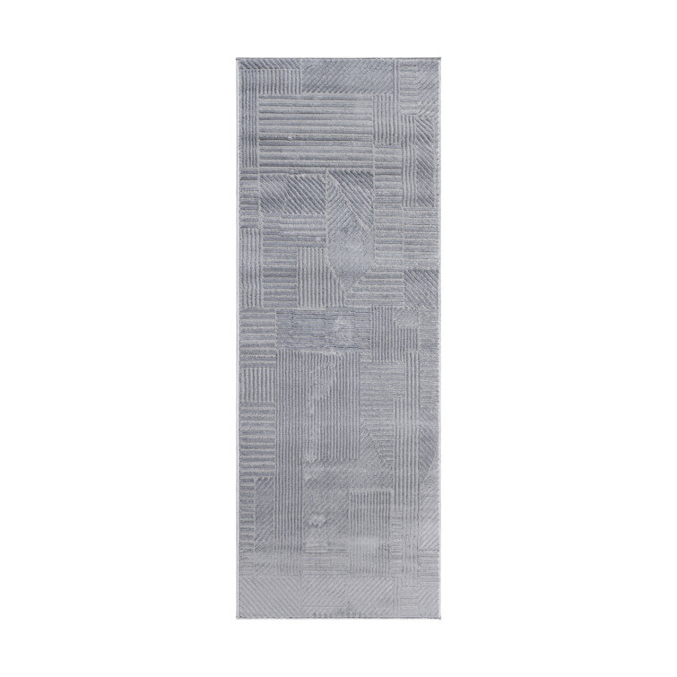 Mickle Dearra Modern Geometric Solid Gray Silver High Low Easy Care Indoor Area Rug