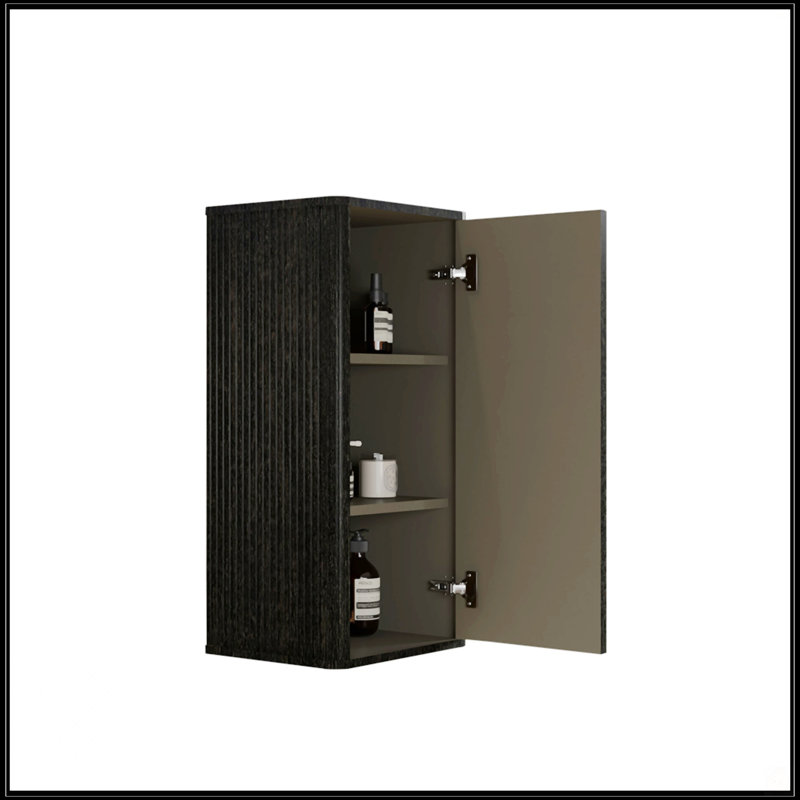 Armoire d'appoint flottante rayée en chêne noir brossé, Brun-noir