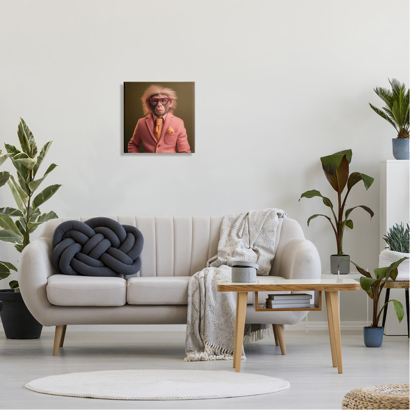 Élégant portrait de singe sur toile par Roozbeh, H 17 po x l 17 po x P 1,5 po