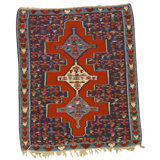 High-Quality Hand-Knotted Red And Navy Area Rug