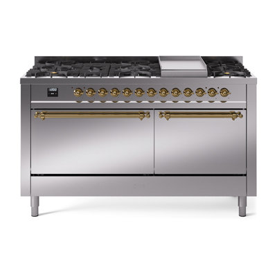 ILVE Nostalgie II Series 60 inch Dual Fuel Range with 9 Sealed Burners, Griddle (Solid Door)