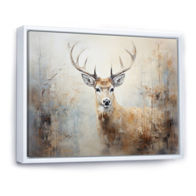 Minimalisme beige, portrait de cerf IV - impression sur toile encadrée de cerf