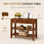 Console Mid-Century en bois massif avec tiroirs doubles et tablettes ouvertes, canapé de rangement