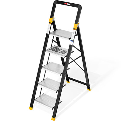 3 Step Ladder, Aluminium Lightweight Folding Step Stool with Anti-Slip Wide Pedals, Handrail, 330lbs Capacity Ladder