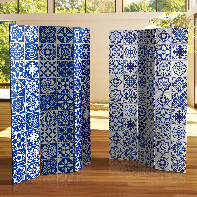 Paravent en toile rétro, Azules