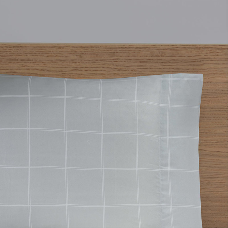 Édredon pour lit simple et drap avec coussin décoratif - rayures calmes bleues et grises