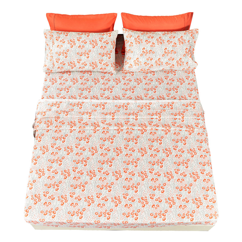 Microfiber Floral Sheet Set, Queen Sheet Set+Fitted Sheet+4 Pillowcases