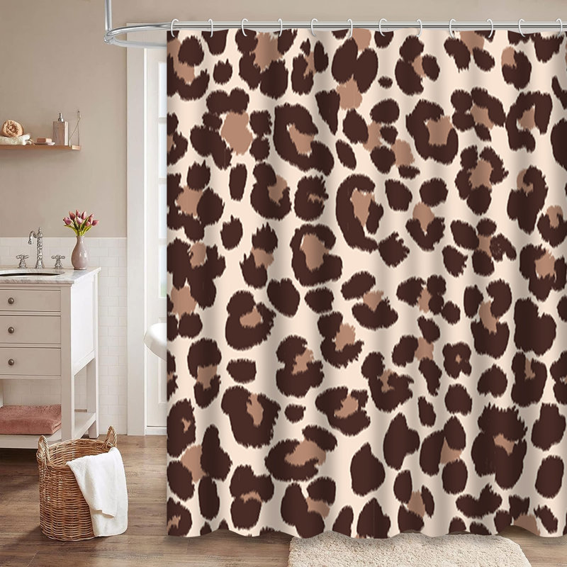Rideau de douche beige et brun avec 12 crochets, L 72 po x l 78 po