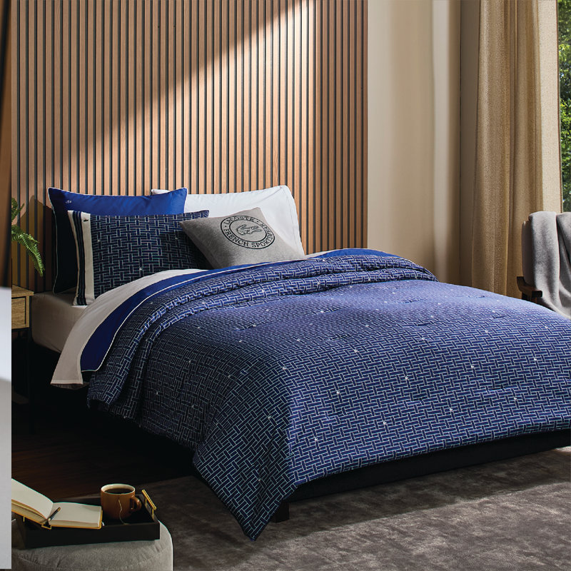 Lacoste Heritage Geo Cotton Twin Navy 2-Piece Comforter Set, Twin Comforter + 1 Sham, Heritage Geo Blue