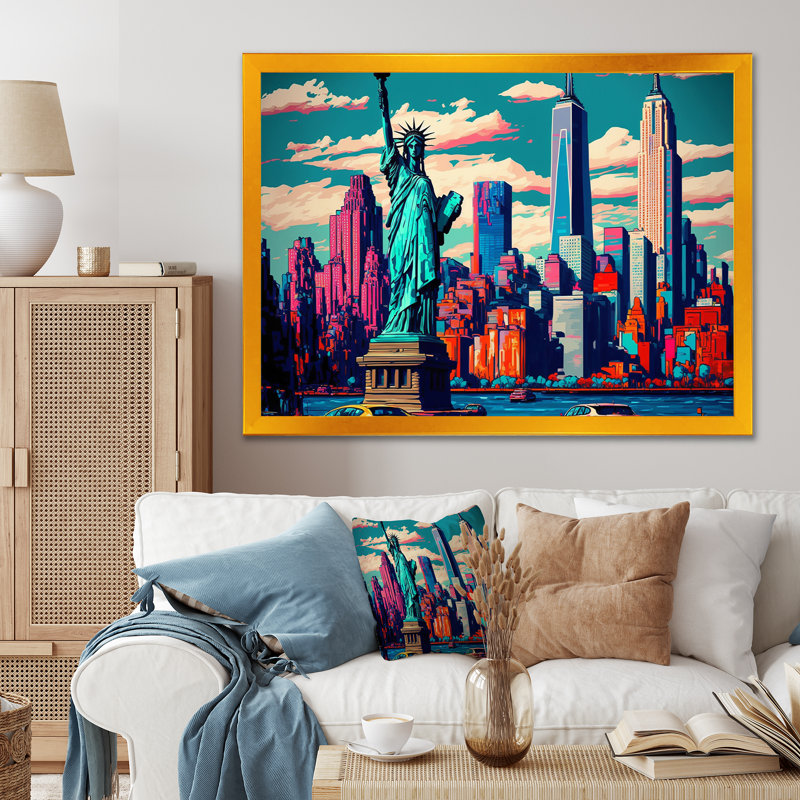 «New York Lady Liberty I», reproduction sur toile, H 30 po x l 40 po x P 1,5 po, Impression dorée sur toile encadrée