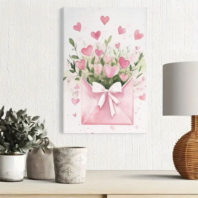 1pc Saint-Valentin, impression sur toile encadrée, affiches, enveloppes de cœurs roses, impression sur toile, peinture pour salon, chambre à coucher, bureau, salle de bain, dortoir, prêt à accrocher