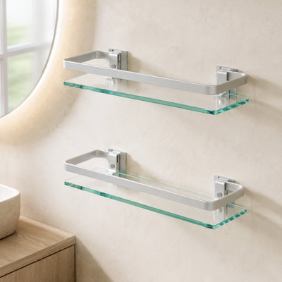 Keyarra Glass and Stainless Steel Floating Shelf (2-Piece)