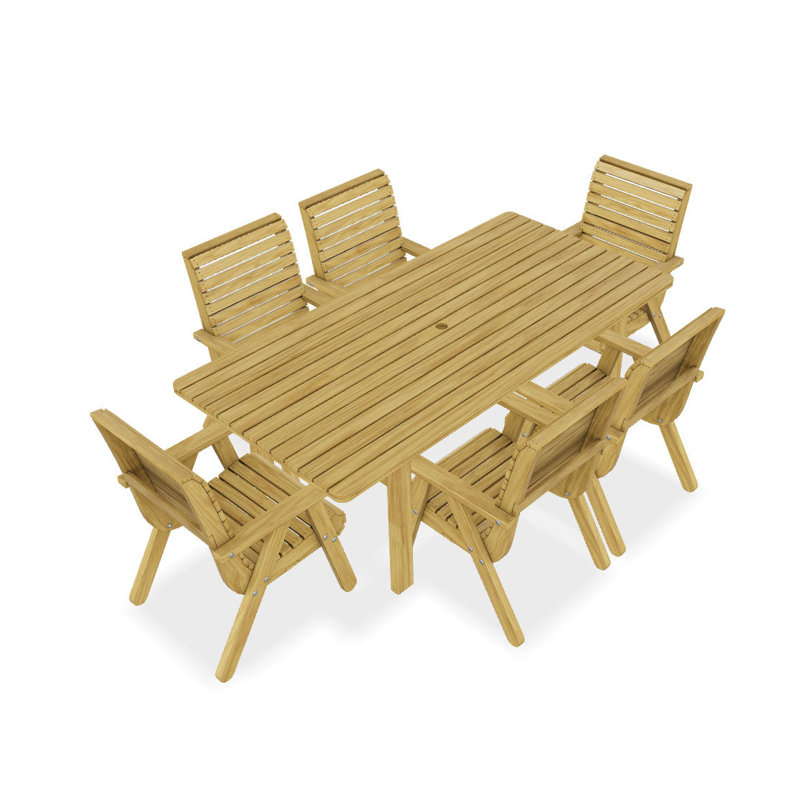 Pepe Garden Furniture Dining Sets 6 - Person Wood Patio Dining Set with Rectangular Table, 7 Pieces: Table, 6 Chairs