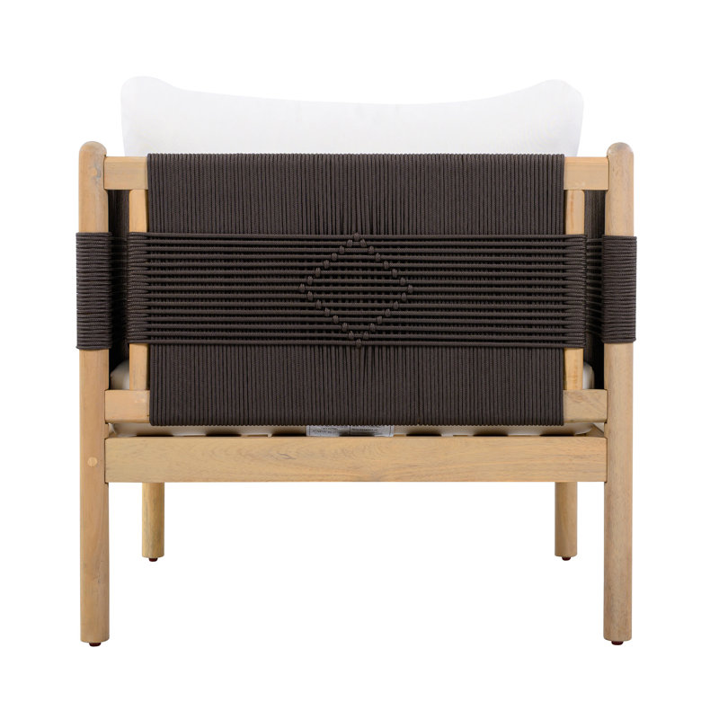 Chaises club d'extérieur en acacia (ensemble de 2) avec corde noire à motif de losanges, finition teck clair