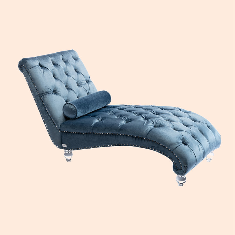 Geniece Outdoor Chaise Lounge, Light Blue Velvet