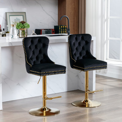 Furniture, tabourets de bar pivotants en velours épais dorés d'une hauteur de siège réglable de 25 à 33 pouces, tabourets de bar rembourrés modernes avec dossier capitonné confortable pour un pub à domicile et un îlot de cuisine