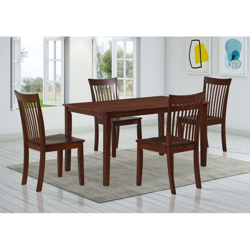 Wooden Dining Set with Rectangular Table and Four Chairs, 5 Pieces: Table, 4 Chairs, Dark Brown