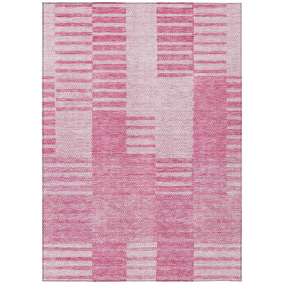 3' X 5' Pink And Blush Striped Washable Indoor Outdoor Area Rug