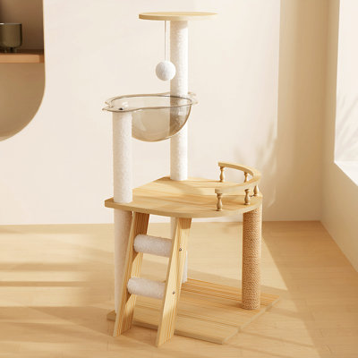 Tour à chat moderne de 41,3 po, tour d'arbre à chat en bois pour chats d'intérieur, arbre à chat avec poteaux à griffes recouverts de sisal et perchoir supérieur, maisonnette pour chat avec hamac en acrylique pour petits chats