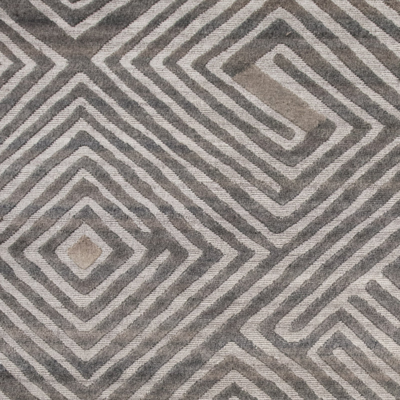 Hand Knotted Geometric Area Rug in Brown/Ivory/Beige, Rectangle 10' x 14'