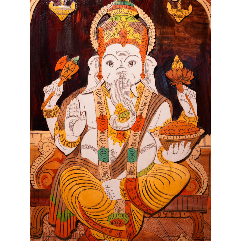 Panneau mural incrusté en bois 36 po Siddhivinayaka Ganesha