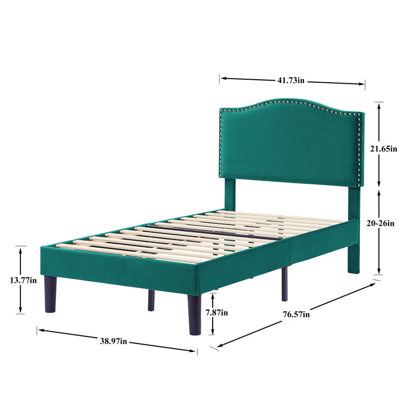 Structure de lit tapissier Auxter, Simple, Vert foncé