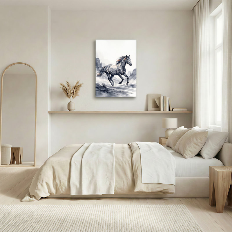 Art cheval sur toile, paysage de désert, H 36 po x l 24 po