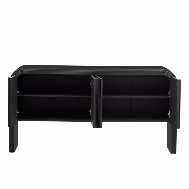 63-Inch Wave-Pattern Console Table With 4 Doors And Adjustable Shelf,Curved Design Sofa Table Behind Couch,Rustic Narrow Entryway Table
