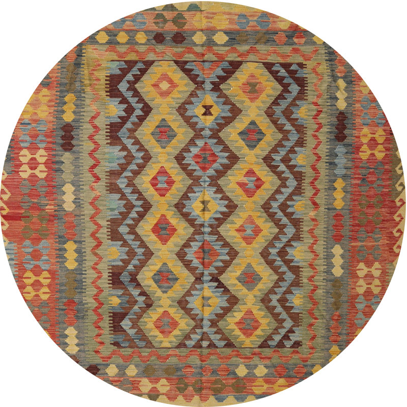 Tapis orange/brun/jaune contemporain Caldello, Rond 3 pi