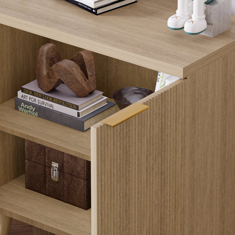 George Oliver Sideboard Buffet Cabinet, Storage Cabinet, Accent Cabinet Credenzas With 2 Fluted Doors 2 Shelves, Cupboard For Living Room Bedroom