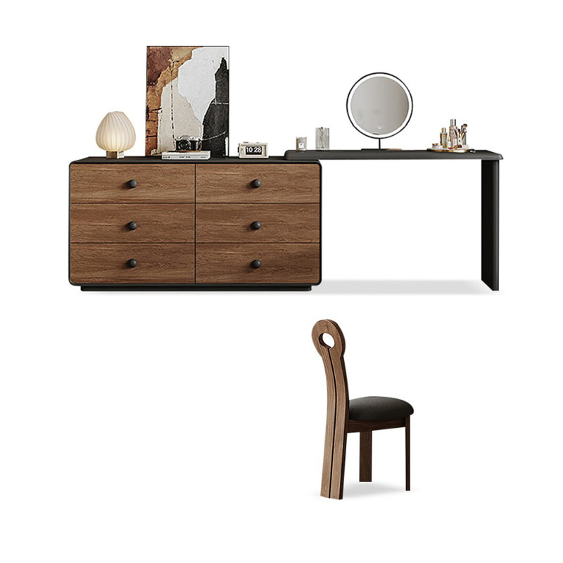 Coiffeuse avec miroir lumineux, 6 tiroirs, prise de courant