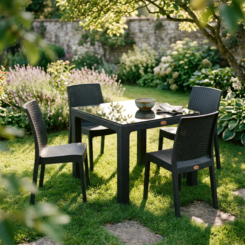 Harbour Housewares - Noble Square Rattan Effect Patio Dining Set - 5 Piece Set
