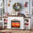 80" Electric Fireplace With Mantel, Fireplace Tv Stand For Tvs Up To 90 Inch, Entertainment Center With Storage, Realistic Stacked Stone Surround For Living Room，white&brown-2030573451