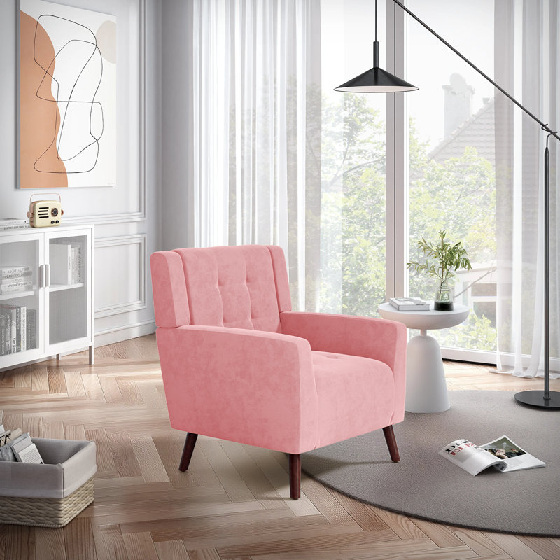 Chaise d'appoint moderne avec fauteuil capitonné et capitonné, Mélange de lin rose