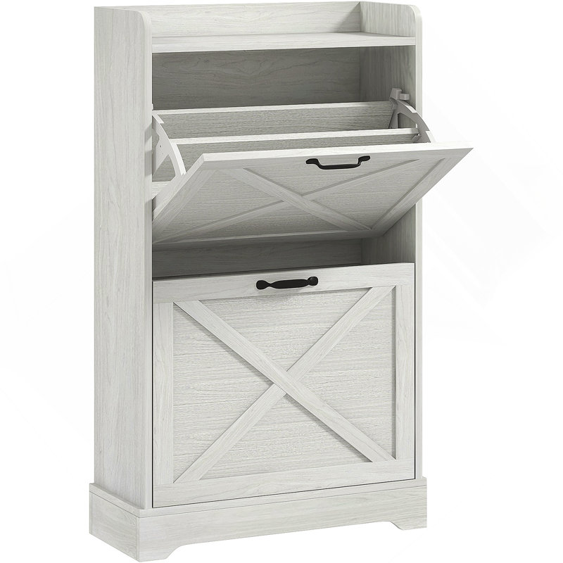 Slim Shoe Cabinet For Entryway, Farmhouse Hidden Shoe Storage Cabinet With 2 Flip Drawers