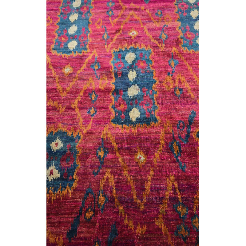Rumi Abstract Hand-Knotted Silk Purple/Sangria/Gray/Cream Area Rug, Rectangle 8'11" x 12'3"