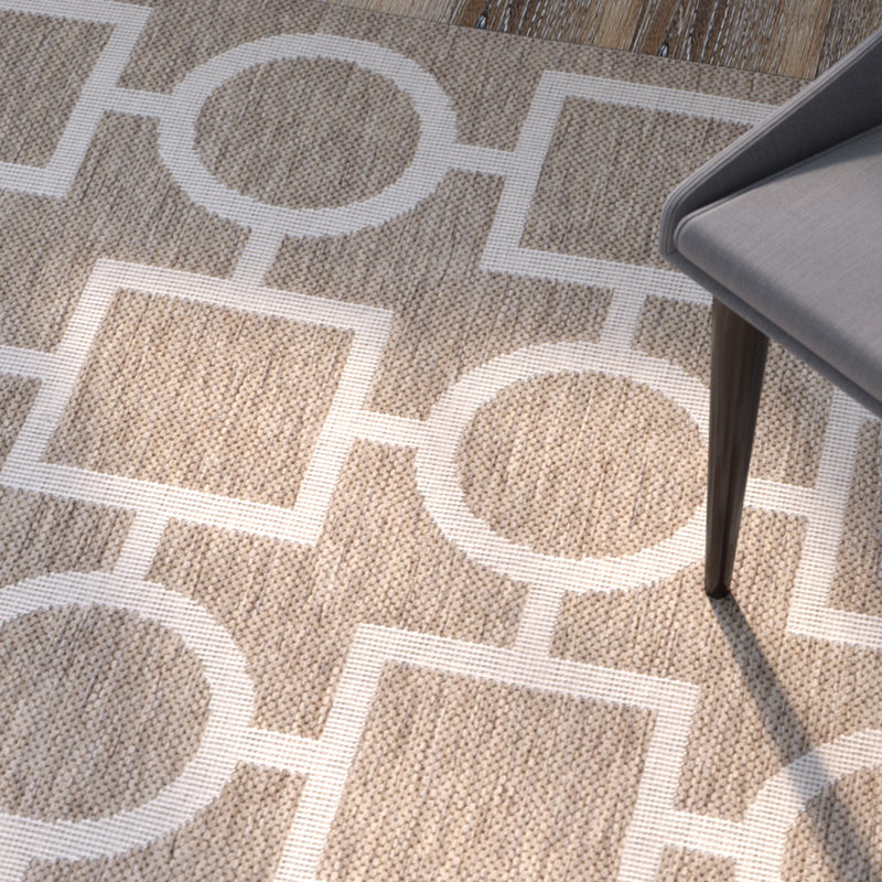 Arneshia Geometric Brown/Tan Area Rug, Square 7'1"