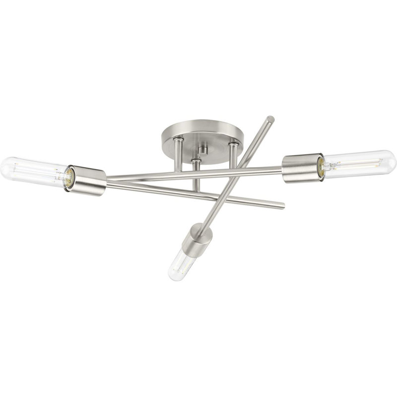 Plafonnier semi-encastré trois lumières 18 po, Nickel brossé, Nickel brossé