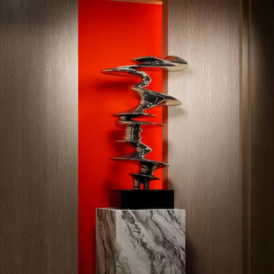 32.28"Geometric abstract silver-plated decorative piece