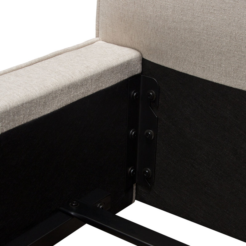 Sand Fabric Low Profile Eastern King Bed with Plush Headboard