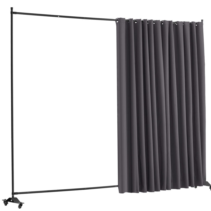 Séparateur de rideau portatif pour bureau d'étude, paravent en alliage d'aluminium gris, tissu 180 g, imperméable et bloquant le soleil, structure stable avec barres horizontales, mobilité sur quatre roues autoportante