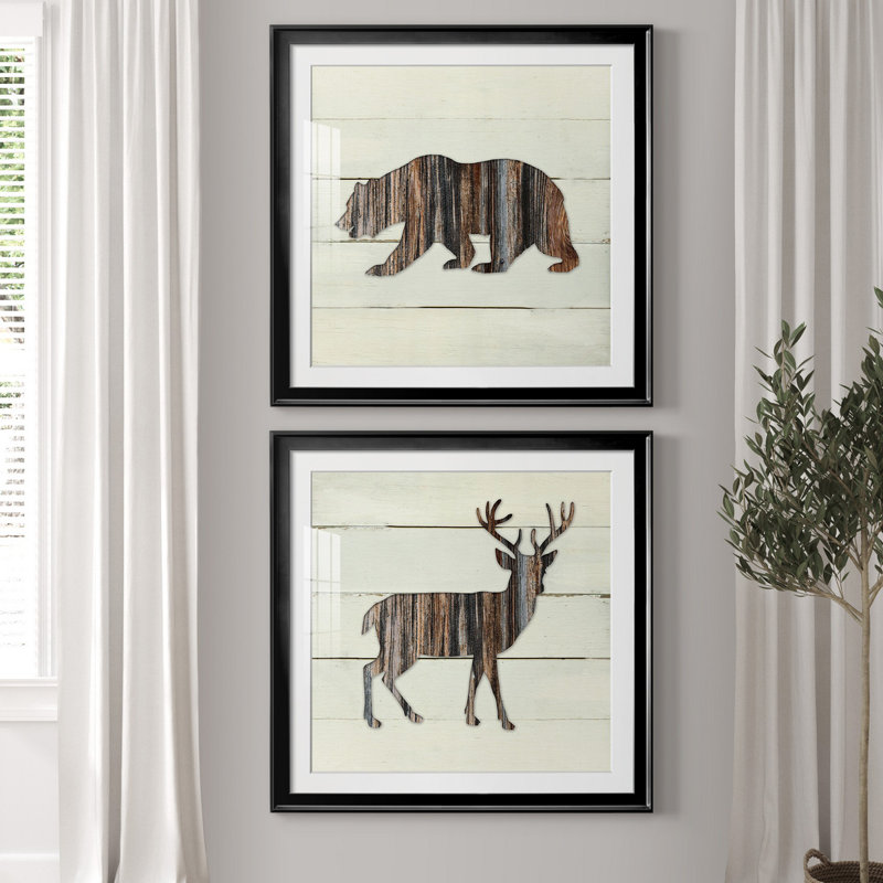 " Woodland Bear " 2 - Pieces, Black Framed Paper, 30.5" H x 61" W x 1.5" D, White