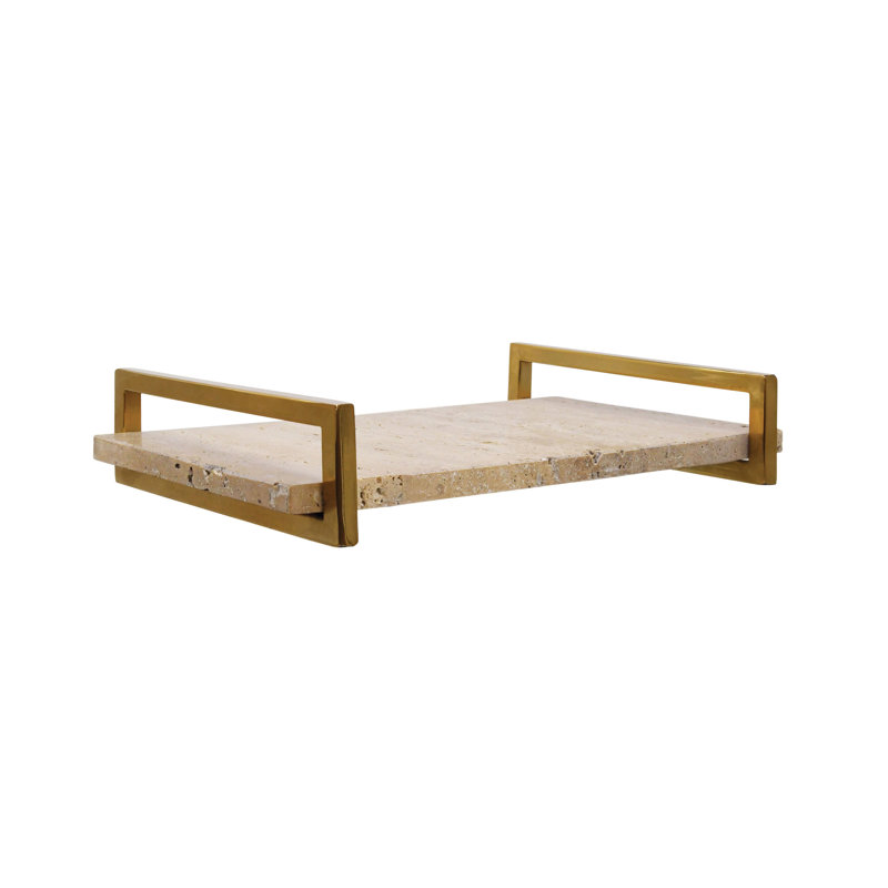 Jarvis Decorative Tray, Travertine/Brass