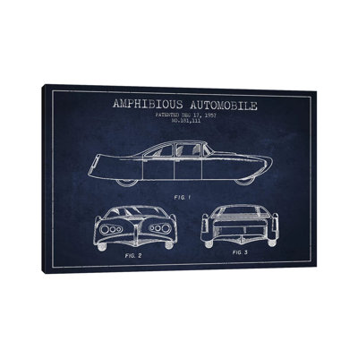 Amphibious Automobile Patent Sketch (Navy Blue) II by Aged Pixel - Wrapped Canvas Gallery-Wrapped Canvas Giclée