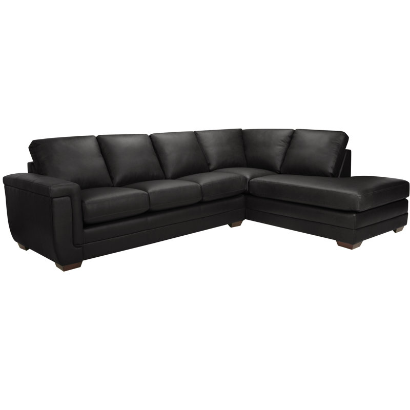 Gile Upholstered L-Shaped Sectional Right Hand Facing, Black Genuine Leather