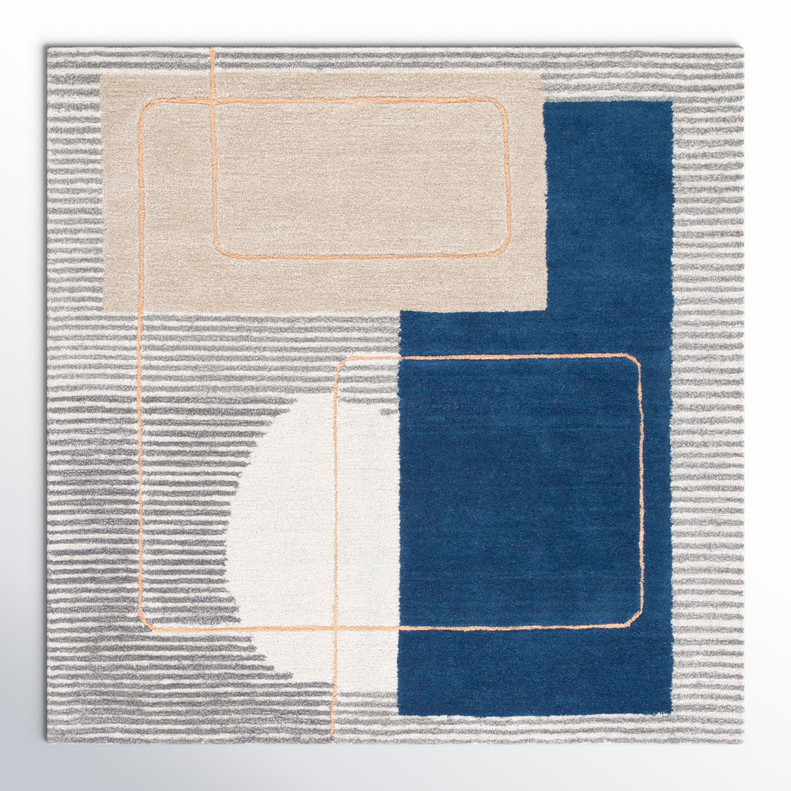 Lacy Hand-Tufted Geometric Wool Rug, Square 5'
