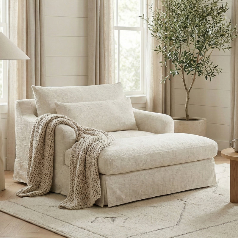 Canapé-lit en chenille, canapé Cama de 59,5 pouces, canapé-lit, canapé causeuse, canapé décontracté avec surface texturée et deux coussins, convient au salon, beige