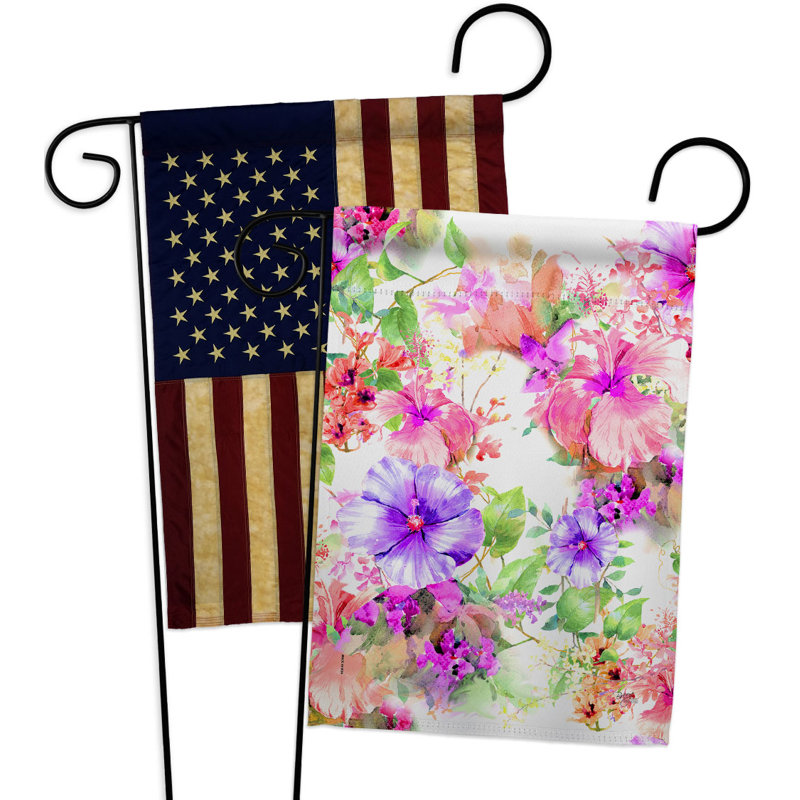 Drapeau de jardin rose et mauve en polyester 18 x 13 po Hibiscus