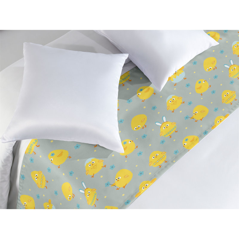 Dessin de coureur de lit Ambesonne jaune oiseau pâle écume de mer moutarde, Très grand lit