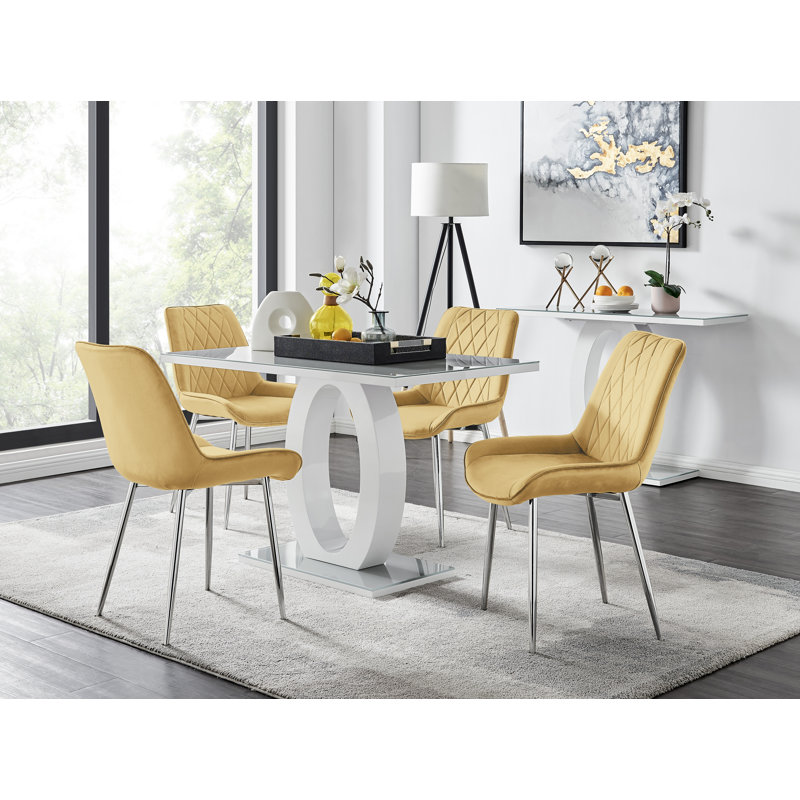 4 - Person Dining Set, Mustard/Silver